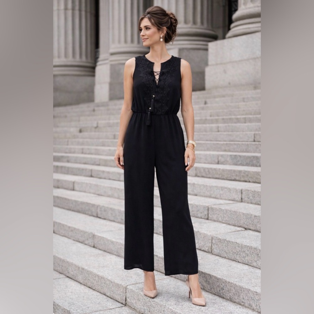 Westport Women's Jumpsuit Size M Black Lace Wide Leg Sleeveless